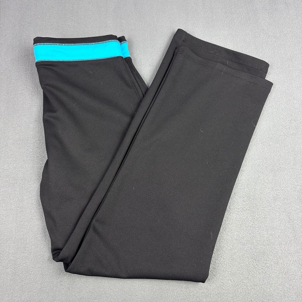 Be Inspired Womens Petite Small Black Yoga Pants Blue Waistband Straight Leg PS
